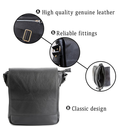 Black Messenger Bag SHVIGEL 00964 | Genuine Leather | Made in Ukraine