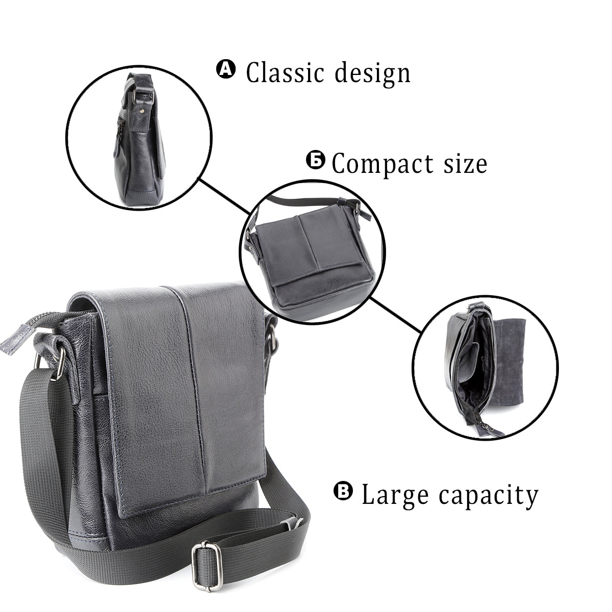 Messenger Bag SHVIGEL 00965 Blue Genuine Leather Made in Ukraine Stylish Design