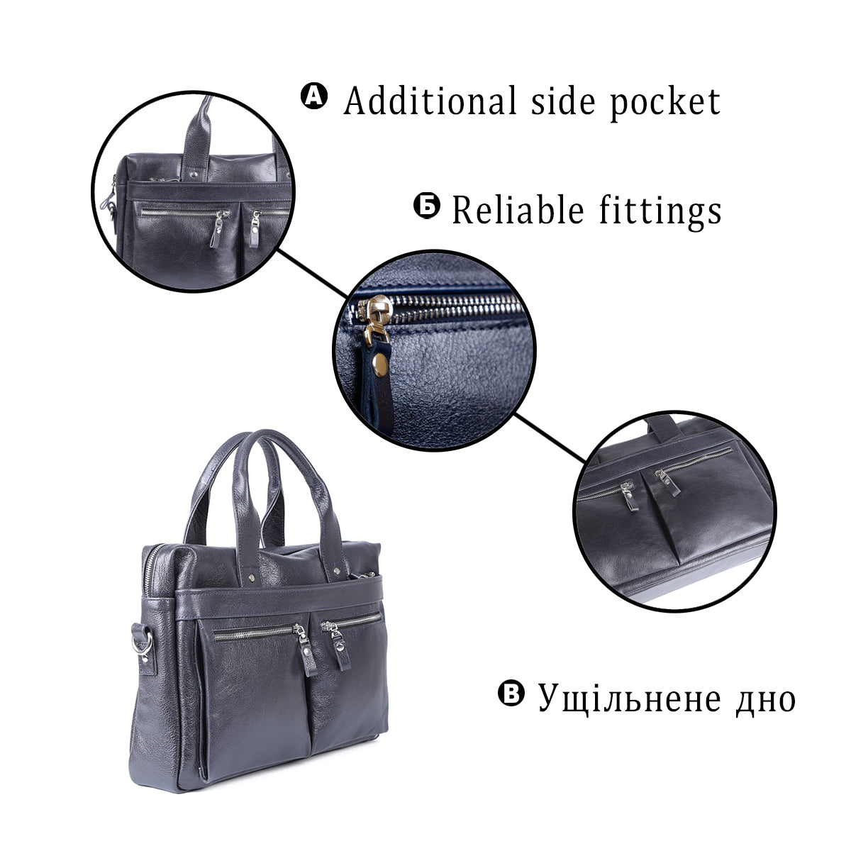 Laptop Bag SHVIGEL 00976 Blue Genuine Leather from Ukraine with Stylish Design