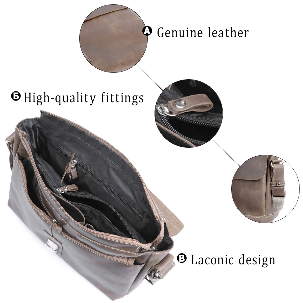 Vintage Leather Bag SHVIGEL 00980 Brown Natural Leather Handmade in Ukraine