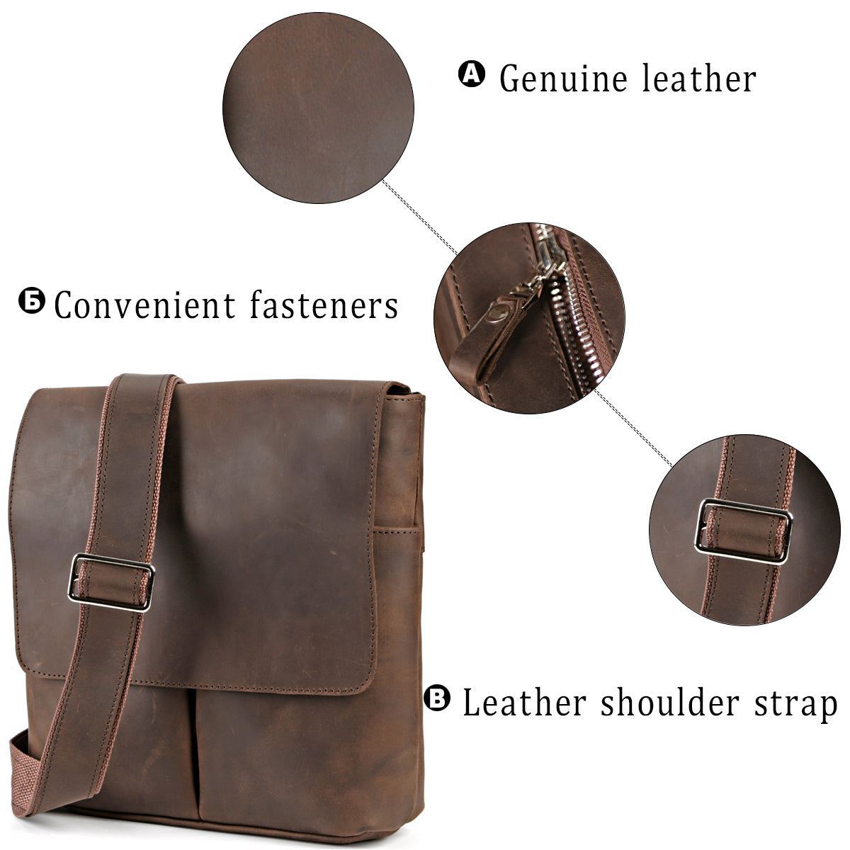 Vintage Leather Bag SHVIGEL 00998 Brown Natural Leather, Made in Ukraine
