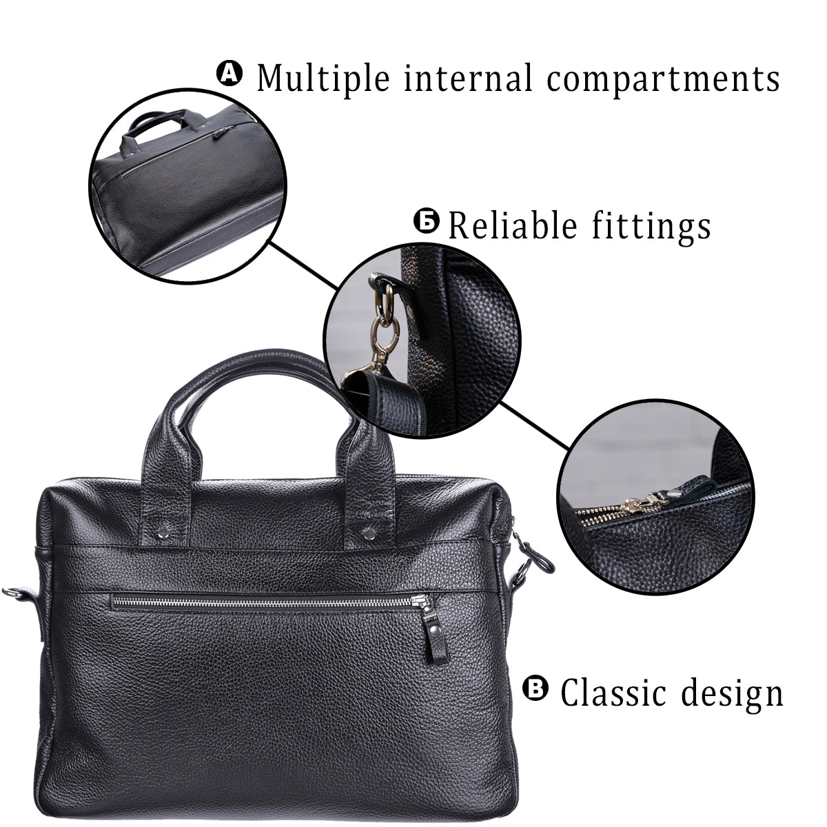 Laptop Bag SHVIGEL 11000 Black Genuine Leather Stylish Design for Professionals