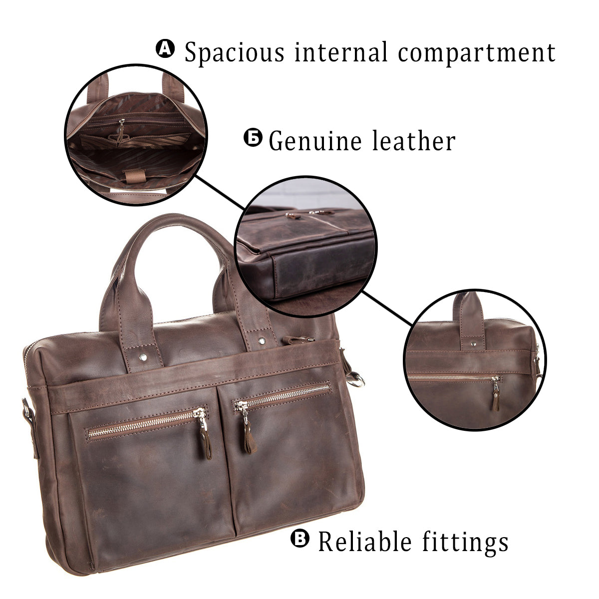 Leather Laptop Bag SHVIGEL 11020 Brown Natural Leather Handmade in Ukraine