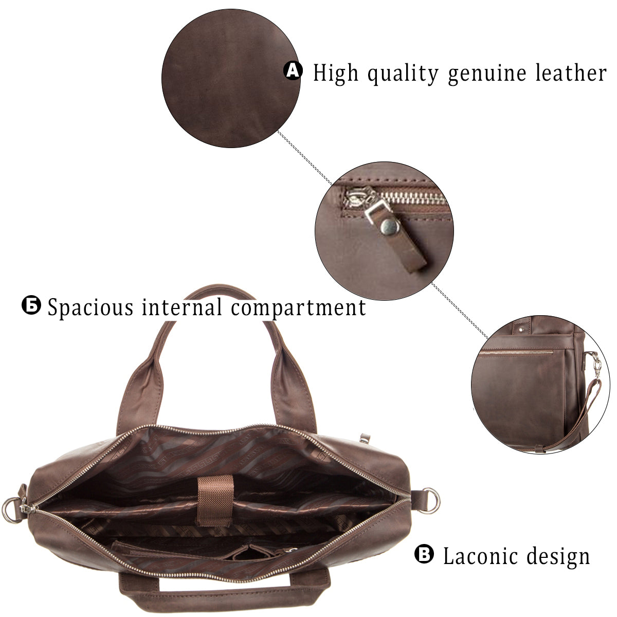 Laptop Bag SHVIGEL 11026 Brown Natural Leather - Ukrainian Craftsmanship