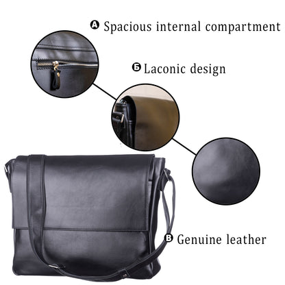 Leather Bag SHVIGEL 11039 Black - Premium Quality Natural Leather from Ukraine