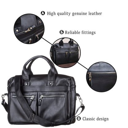 Laptop Bag SHVIGEL 11041 Black Genuine Leather Handmade in Ukraine