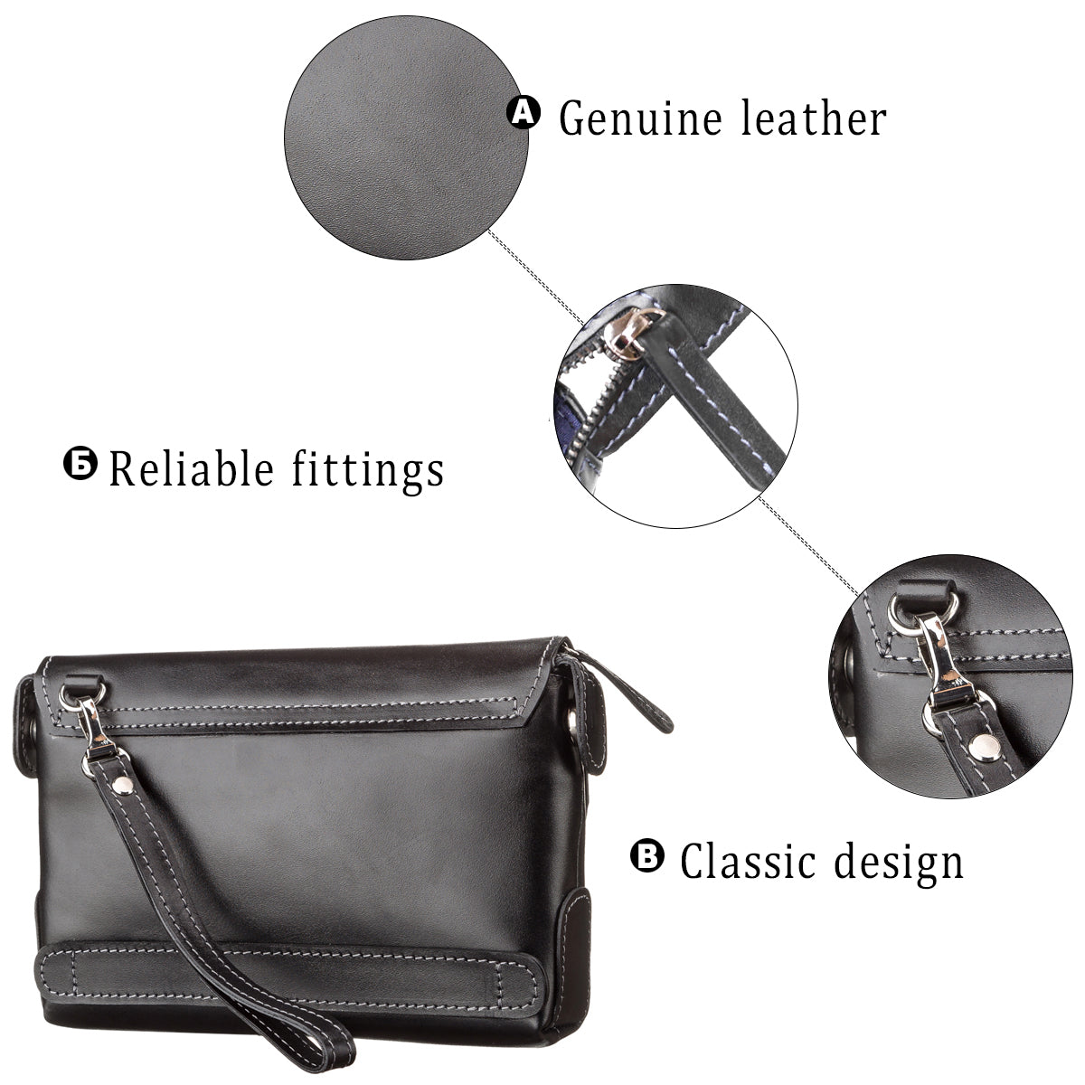 Men's Leather Clutch SHVIGEL 11084 Black Natural Leather Made in Ukraine