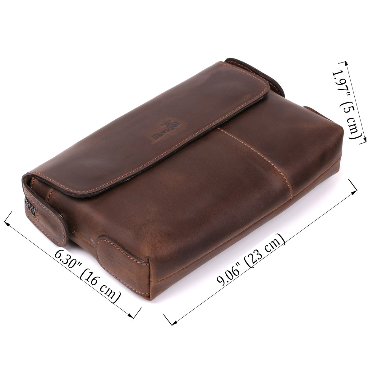 Men's Leather Clutch SHVIGEL 11085 Brown Natural Leather High-Quality Design