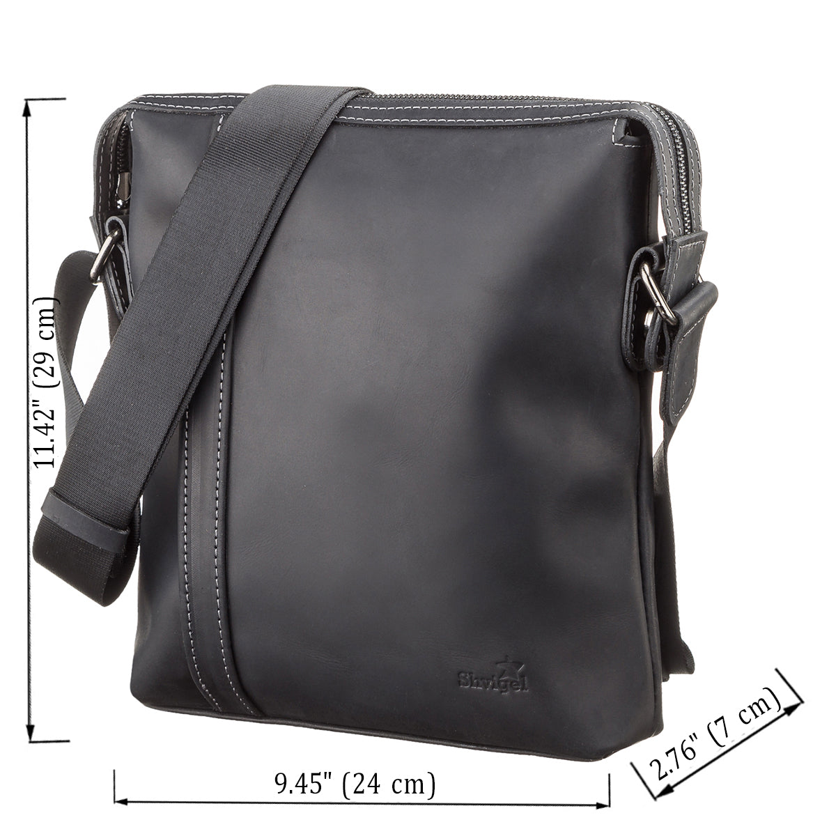 Men's Leather Bag SHVIGEL 11098 Black Natural Leather Made in Ukraine