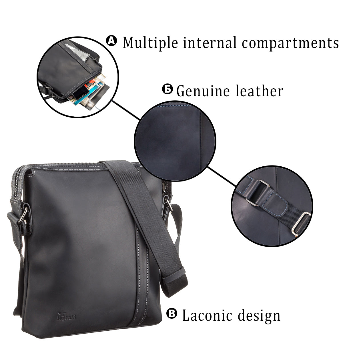 Men's Leather Bag SHVIGEL 11098 Black Natural Leather Made in Ukraine