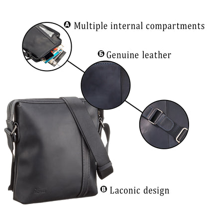 Men's Leather Bag SHVIGEL 11098 Black Natural Leather Made in Ukraine