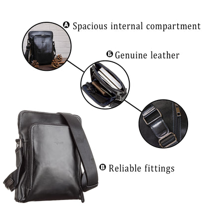 Men's Leather Bag SHVIGEL 11101 Black Genuine Leather Handmade in Ukraine