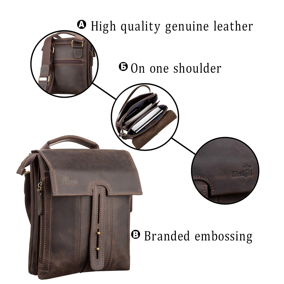 Men's Leather Bag SHVIGEL 11104 Brown Genuine Leather, Stylish and Durable Design