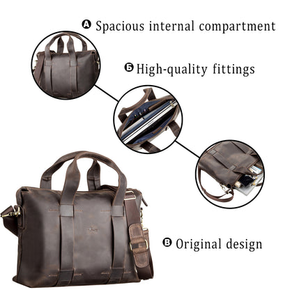 Men's Leather Bag SHVIGEL 11105 Brown Natural Leather Ukraine Crafted Design