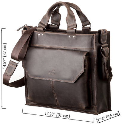 Leather Laptop Bag SHVIGEL 11109 Brown Natural Leather, Made in Ukraine