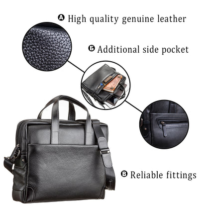 Leather Laptop Bag SHVIGEL 11110 Black Natural Leather Made in Ukraine