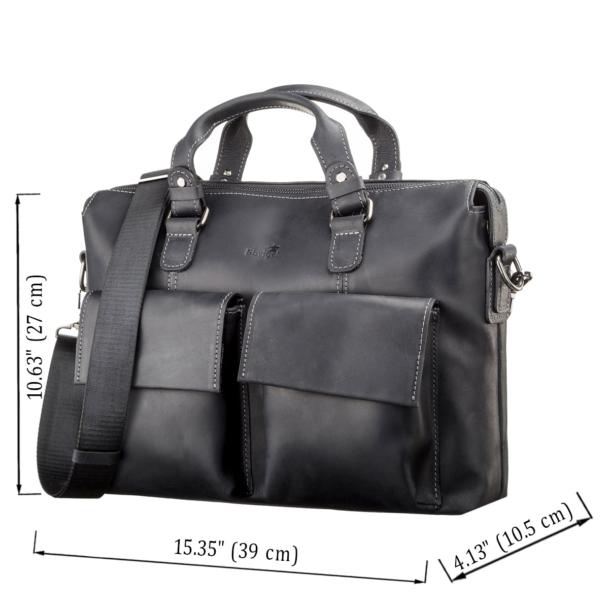 Leather Laptop Bag SHVIGEL 11111 Black Genuine Leather Made in Ukraine