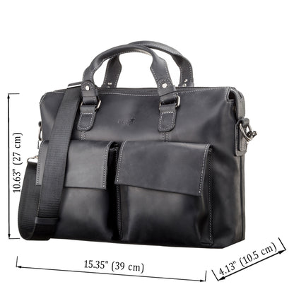 Leather Laptop Bag SHVIGEL 11111 Black Genuine Leather Made in Ukraine