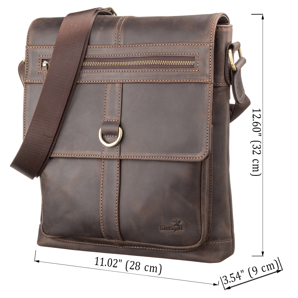 Men's Leather Bag SHVIGEL 11113 Brown Genuine Leather Handmade in Ukraine