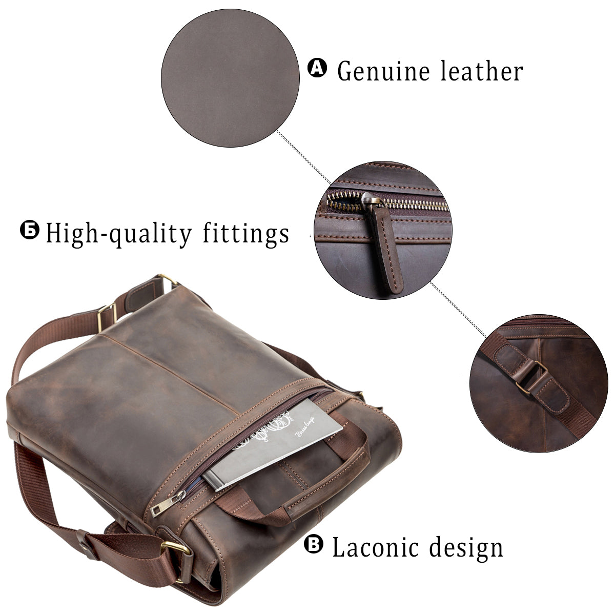 Men's Leather Bag SHVIGEL 11113 Brown Genuine Leather Handmade in Ukraine