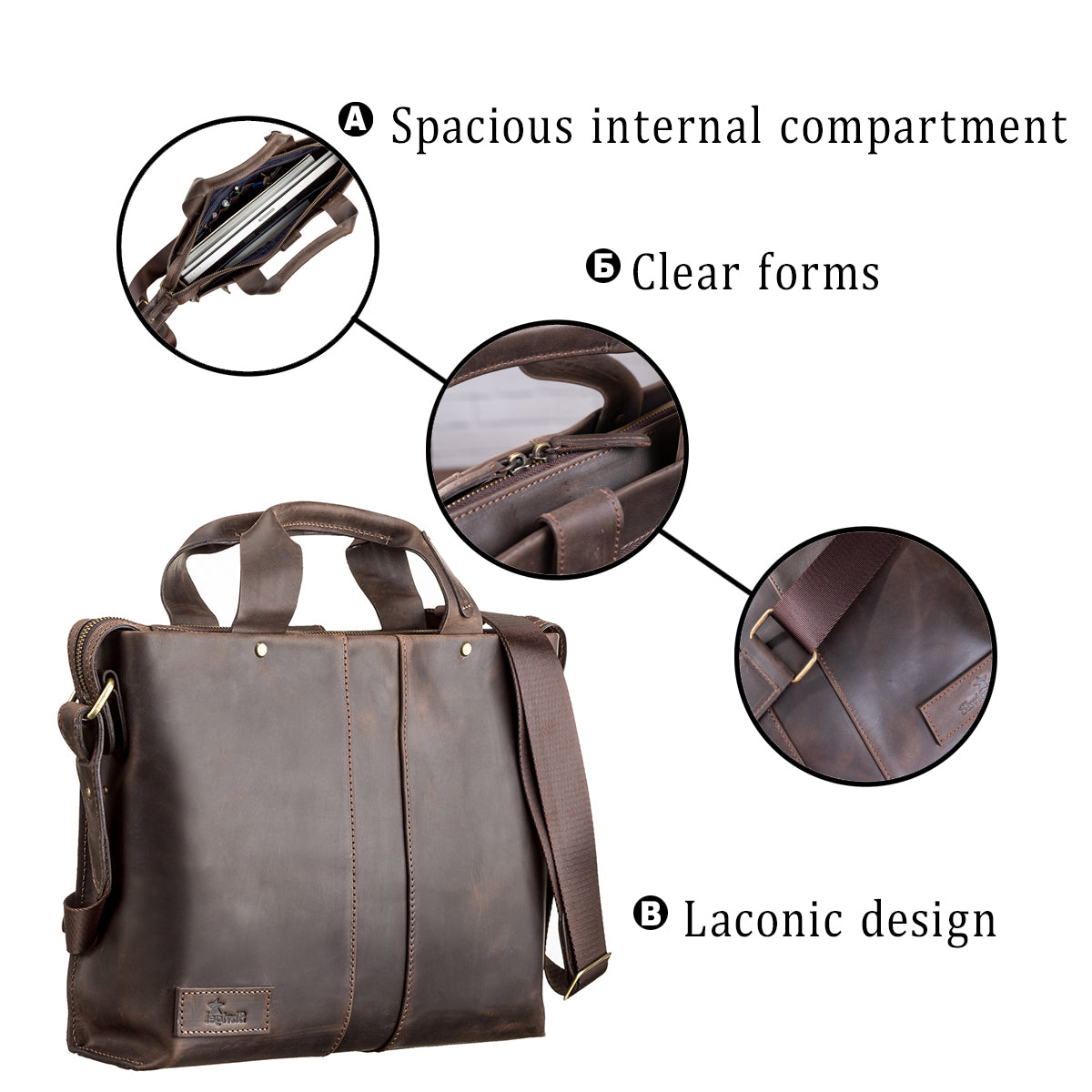 Men's Leather Bag SHVIGEL 11115 Brown Natural Leather Made in Ukraine