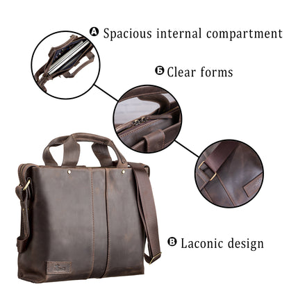 Men's Leather Bag SHVIGEL 11115 Brown Natural Leather Made in Ukraine