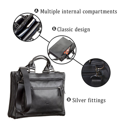 Men's Leather Bag SHVIGEL 11116 Black High-Quality Natural Leather from Ukraine