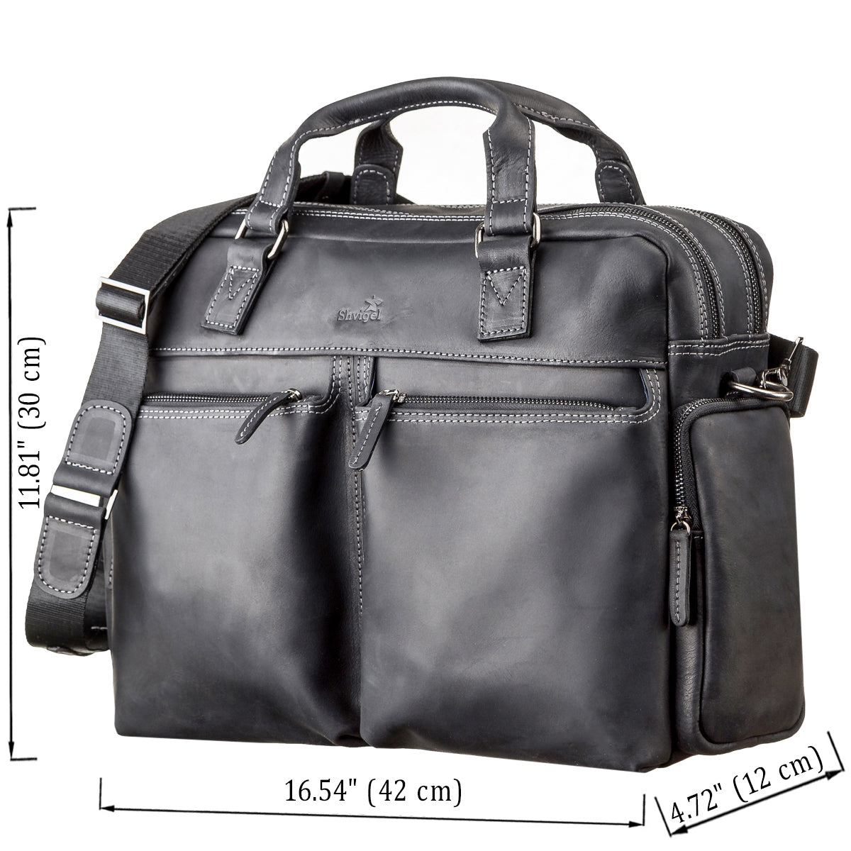 Men's Leather Bag SHVIGEL 11117 Black Crafted from Natural Leather in Ukraine