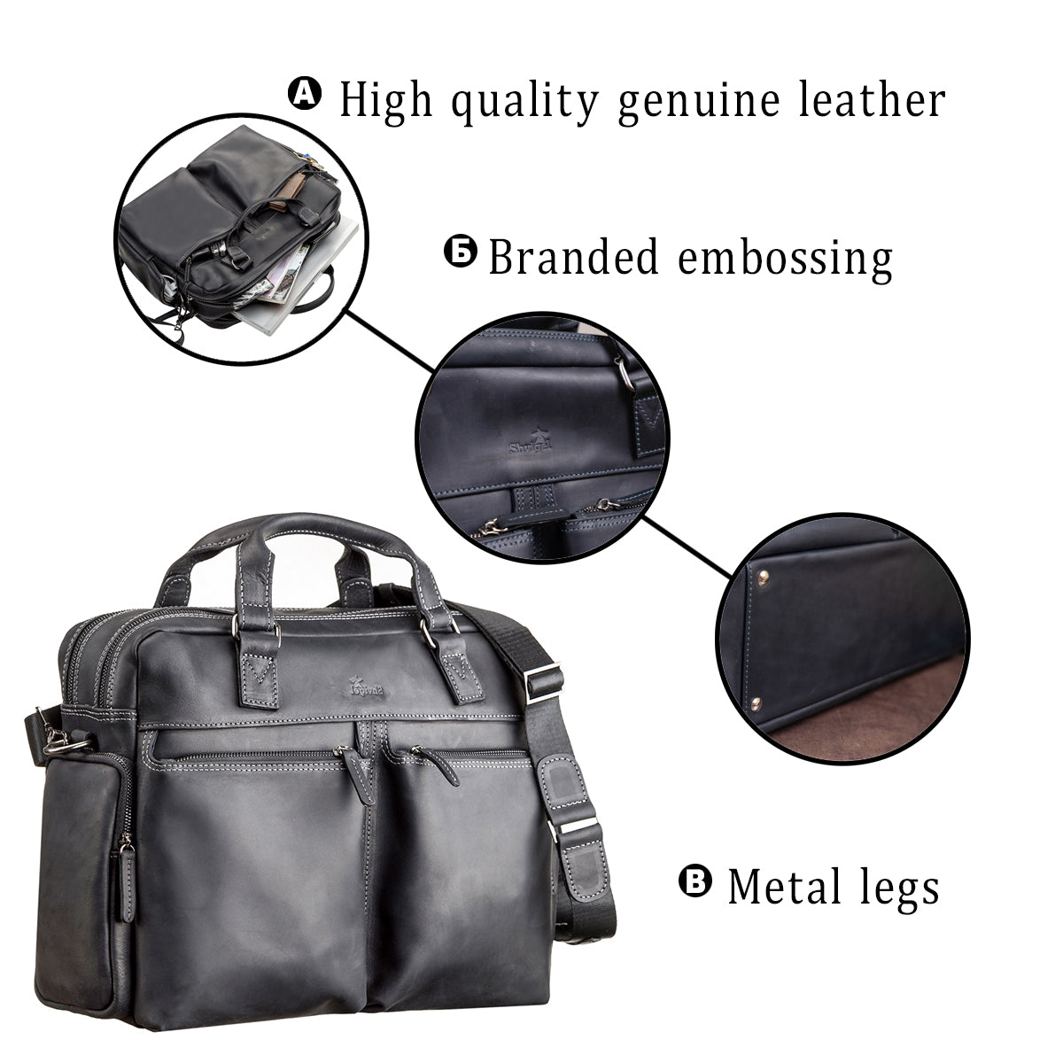 Men's Leather Bag SHVIGEL 11117 Black Crafted from Natural Leather in Ukraine