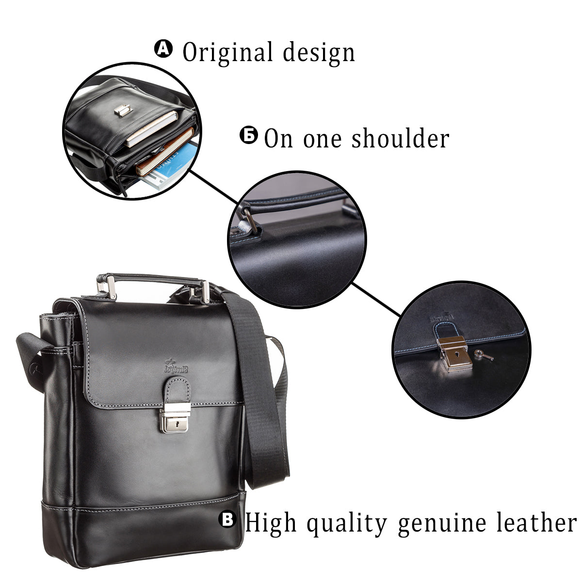 Men's Leather Bag SHVIGEL 11118 Black Genuine Leather Natural Materials