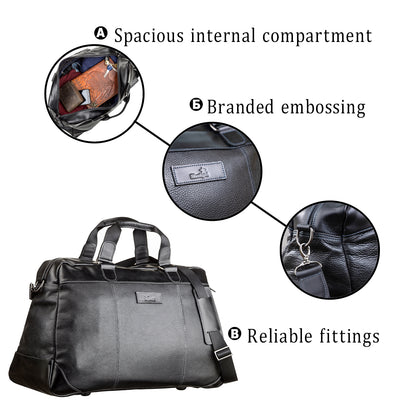 Travel Bag SHVIGEL 11120 Genuine Black Leather from Ukraine with Durable Design
