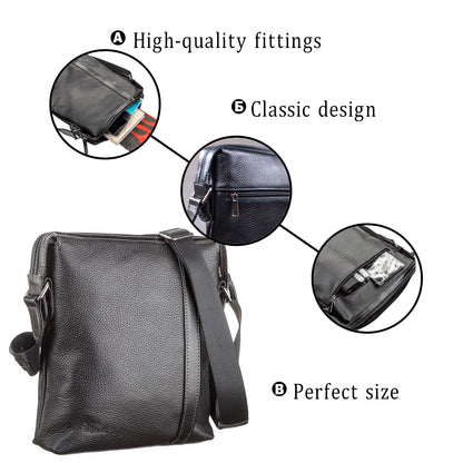Men's Leather Bag SHVIGEL 11122 Black Genuine Leather, Premium Quality, Made in Ukraine