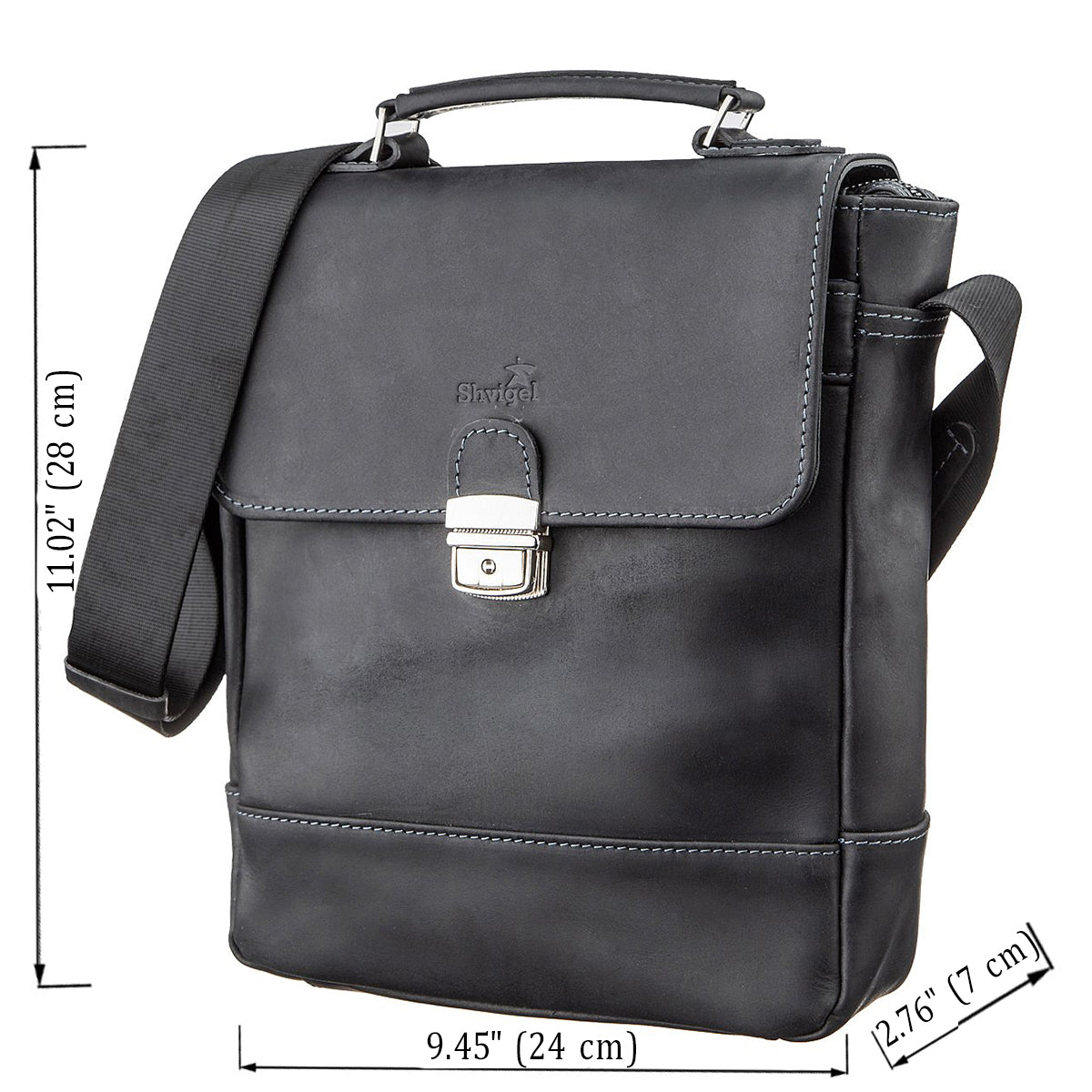 Men's Vintage Leather Bag SHVIGEL 11137 Black Made in Ukraine Natural Leather