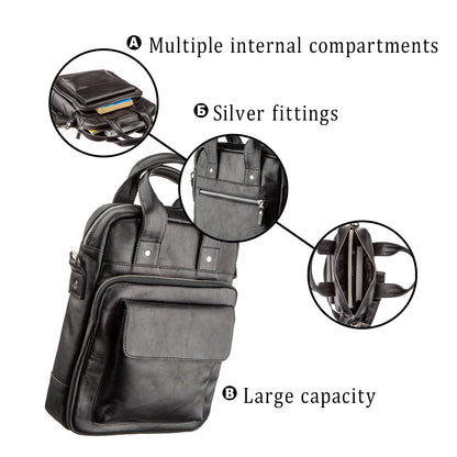 Vertical A4 Men's Bag SHVIGEL 11165 Made of Natural Leather, Black Color