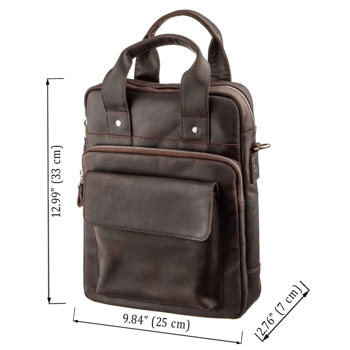Vintage A4 Vertical Leather Bag by SHVIGEL 11166, Brown, Natural Leather Material, Made in Ukraine