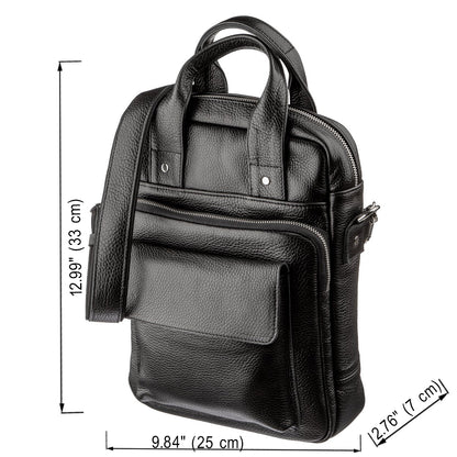 Men's Vertical Leather Bag SHVIGEL 11167 A4 Size Black Floater Natural Leather