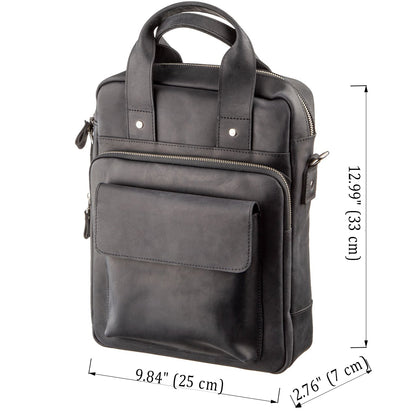 Vertical Men's Bag SHVIGEL 11169 A4 Size Black Matte Natural Leather