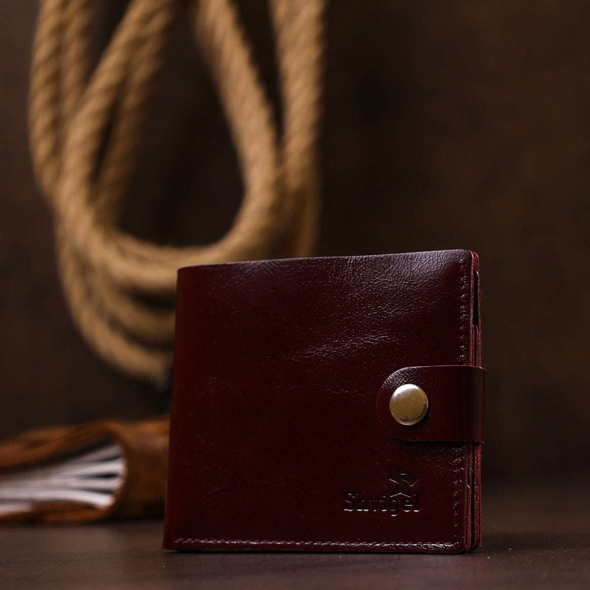Glossy Leather Wallet for Women by SHVIGEL, Article 16463, Cherry Red, Genuine Leather