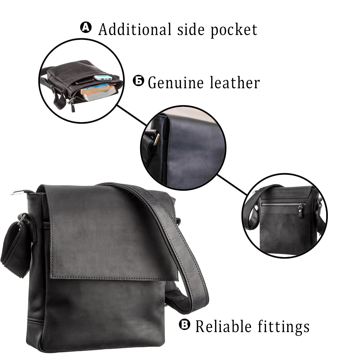 Men's Leather Bag SHVIGEL 11171 Black Genuine Leather from Ukraine, Stylish Design