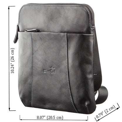 Vertical Men's Messenger Bag SHVIGEL 11177 Vintage Leather Black, Natural Material