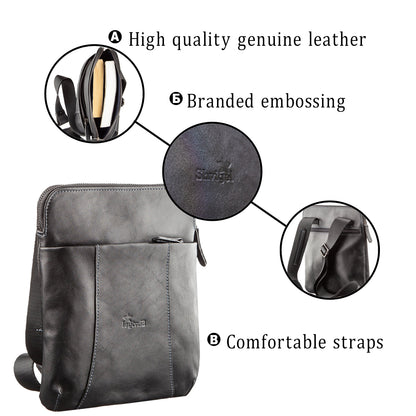 Vertical Men's Messenger Bag SHVIGEL 11177 Vintage Leather Black, Natural Material