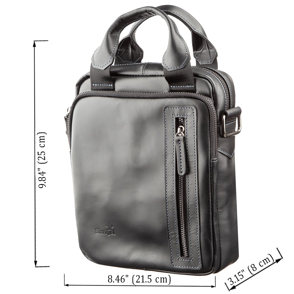 Men's Bag SHVIGEL 11184 Black Smooth Leather Natural Skin High-Quality Design