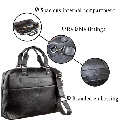 Leather Laptop Bag SHVIGEL 11243 Black Natural Leather Handmade Design