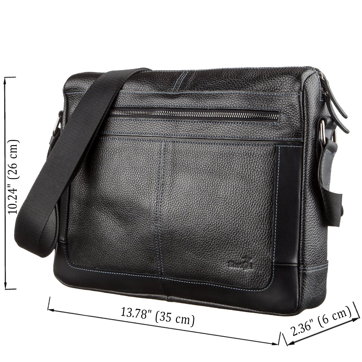Business Shoulder Bag for Men SHVIGEL 11244 Black Genuine Floater Leather