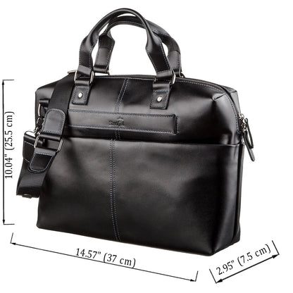 SHVIGEL Leather Laptop Bag 11248 Black Smooth Genuine Leather Design