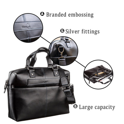 SHVIGEL Leather Laptop Bag 11248 Black Smooth Genuine Leather Design