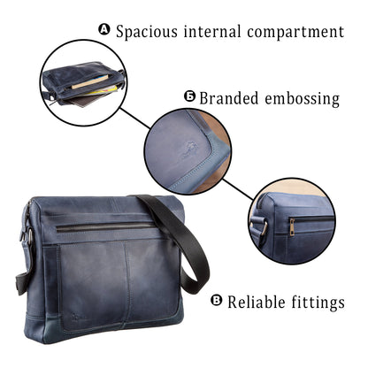 Business Men’s Leather Shoulder Bag SHVIGEL 11249 Blue Genuine Leather Design