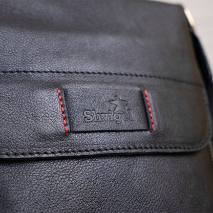 Men's Leather Messenger Bag SHVIGEL 19113 Black Natural Leather High Quality