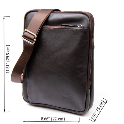 Stylish Tablet Bag SHVIGEL 11282 Brown Smooth Leather with Zipper Pocket
