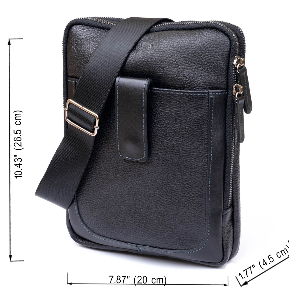 Men's Leather Satchel Bag SHVIGEL 11283 Black, Two Compartment Flotar Design